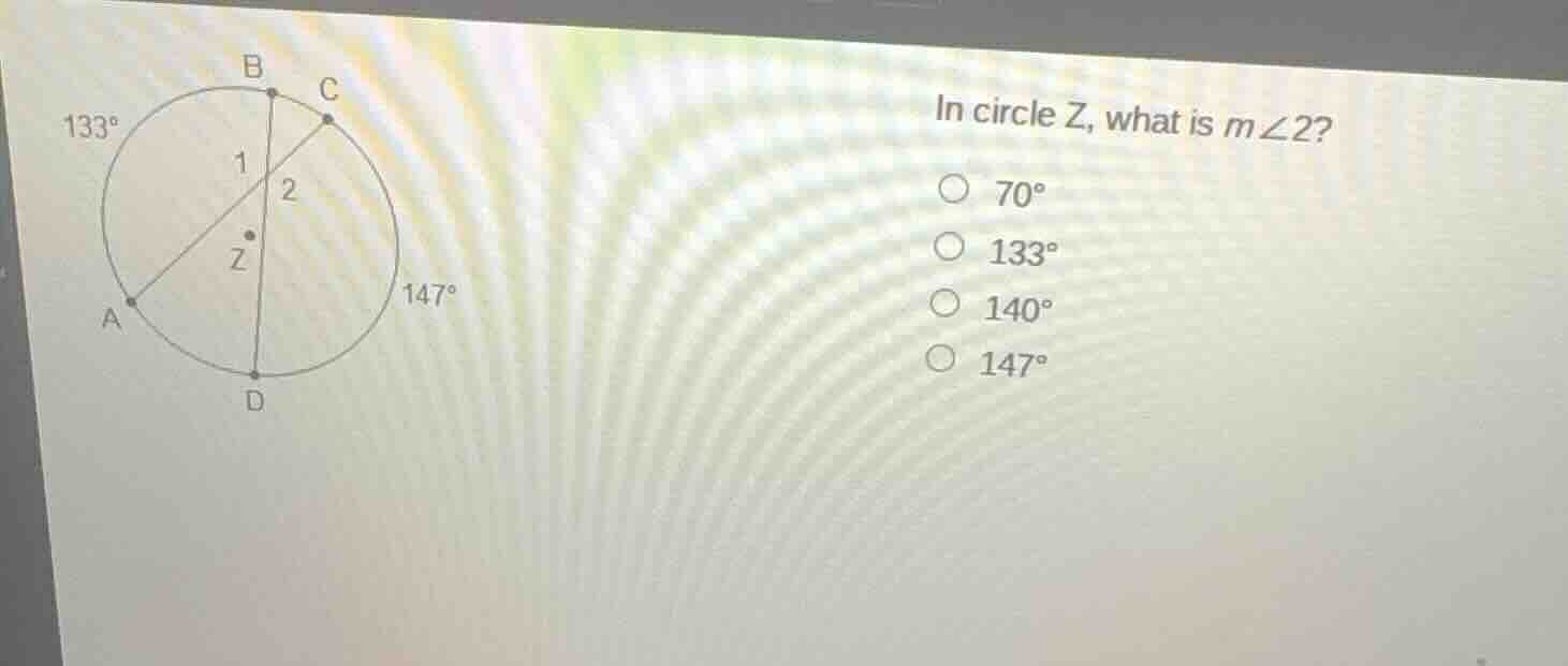 in circle z, what is ( mangle 2 )? ( \bigcirc ) ( 70^circ ) ( \bigcirc …