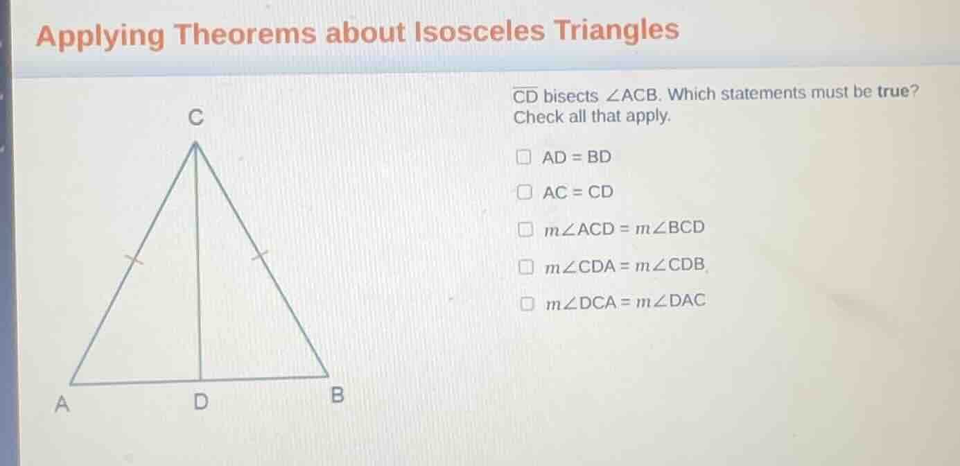 applying theorems about isosceles triangles \\(\\overline{cd}\\) bisect…