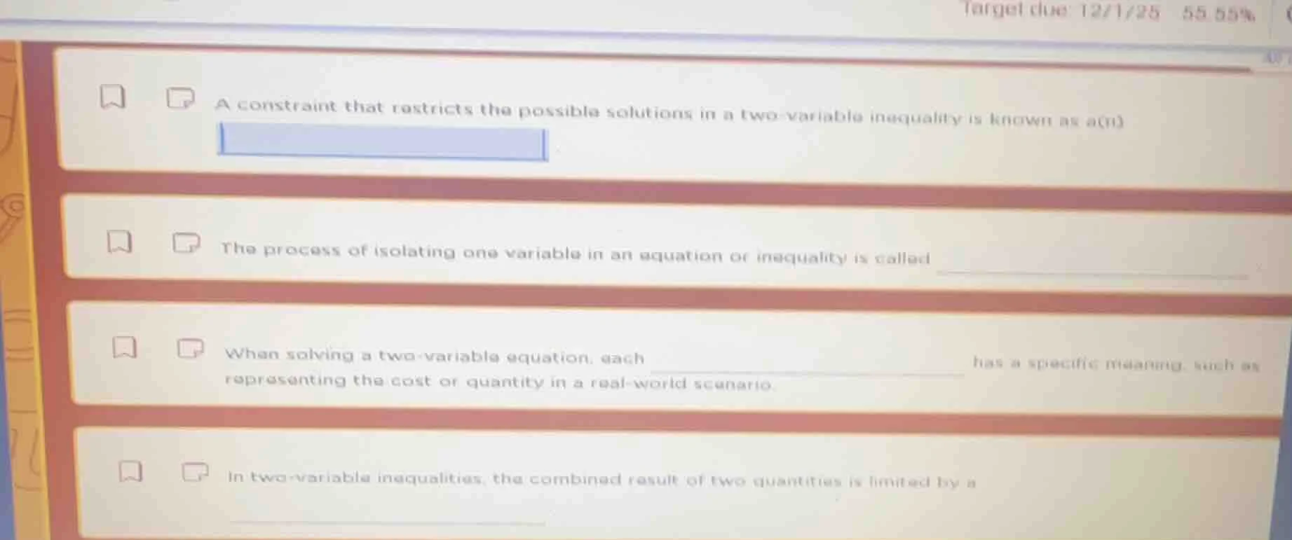 a constraint that restricts the possible solutions in a two - variable …
