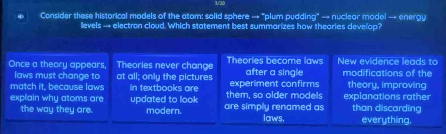 consider these historical models of the atom: solid sphere → \plum pudd…