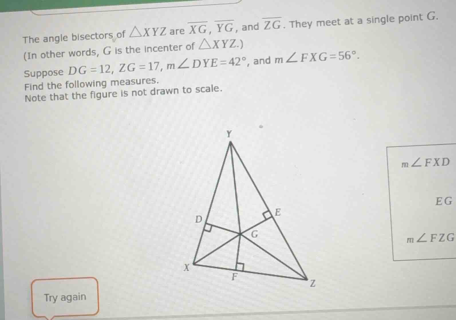 the angle bisectors of $\\triangle xyz$ are $\\overline{xg}$, $\\overli…