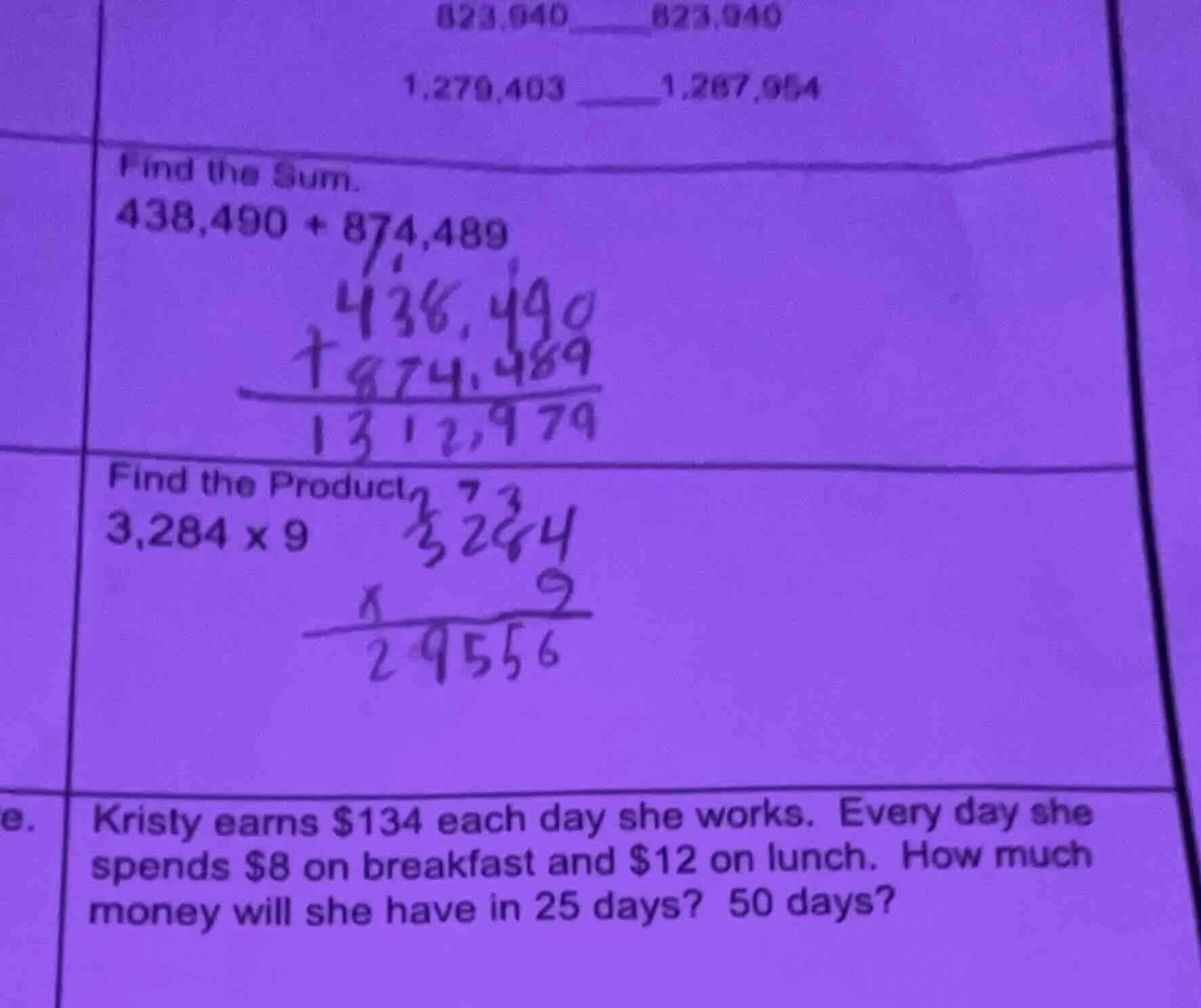 823,940 ____ 823,940 1,279,403 ____ 1,287,954 find the sum. 438,490 + 8…