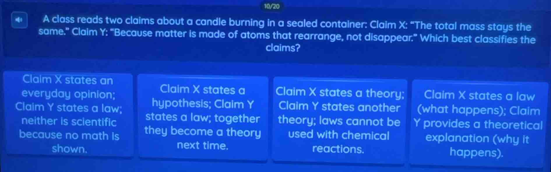 a class reads two claims about a candle burning in a sealed container: …