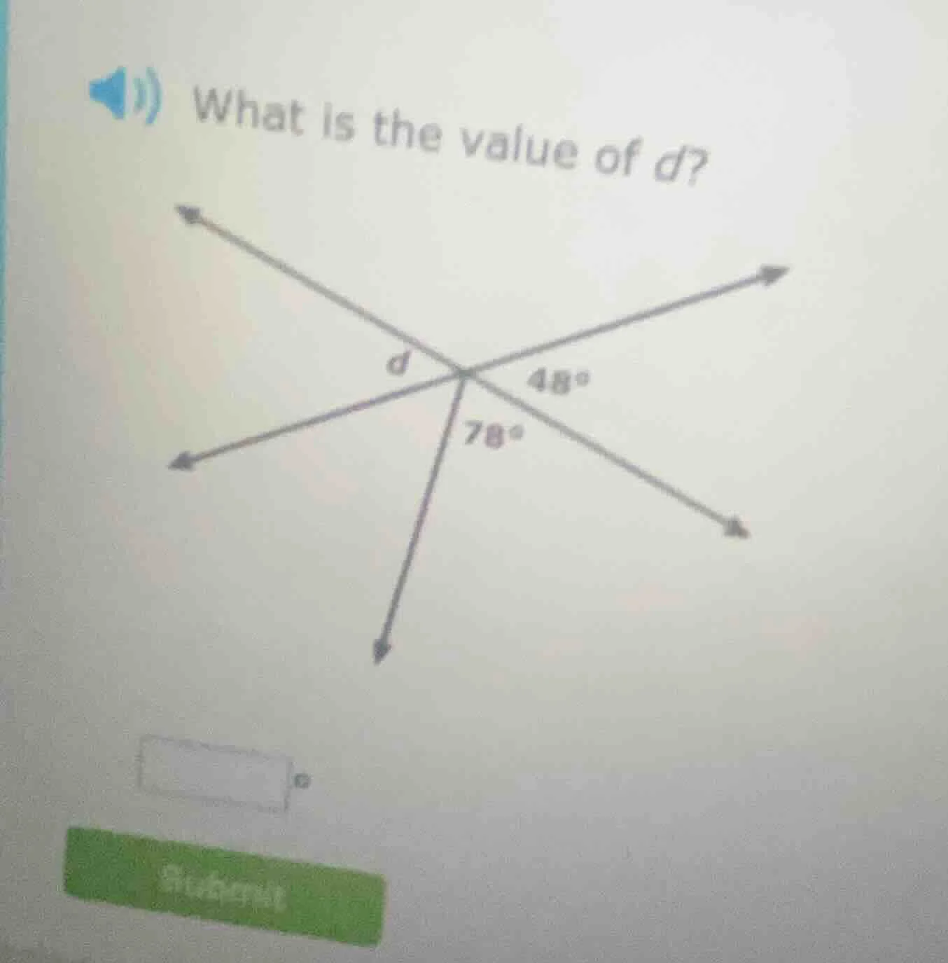 what is the value of d? (with an image of intersecting lines showing an…