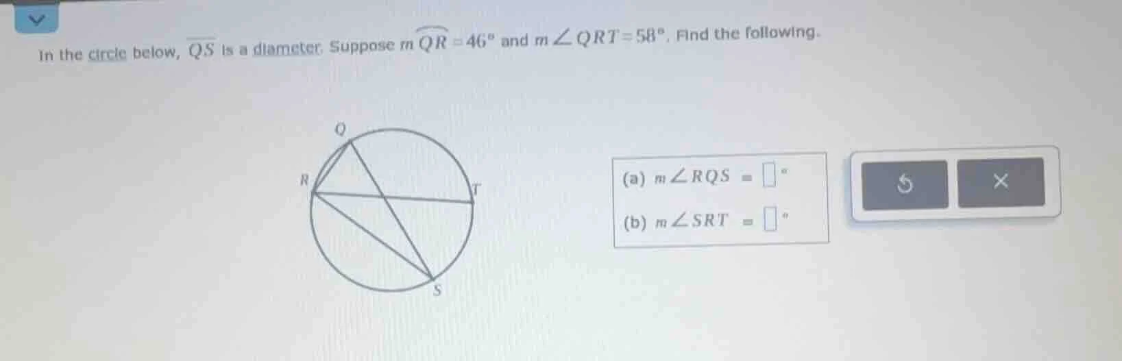 in the circle below, \\( \\overline{qs} \\) is a diameter. suppose \\( …