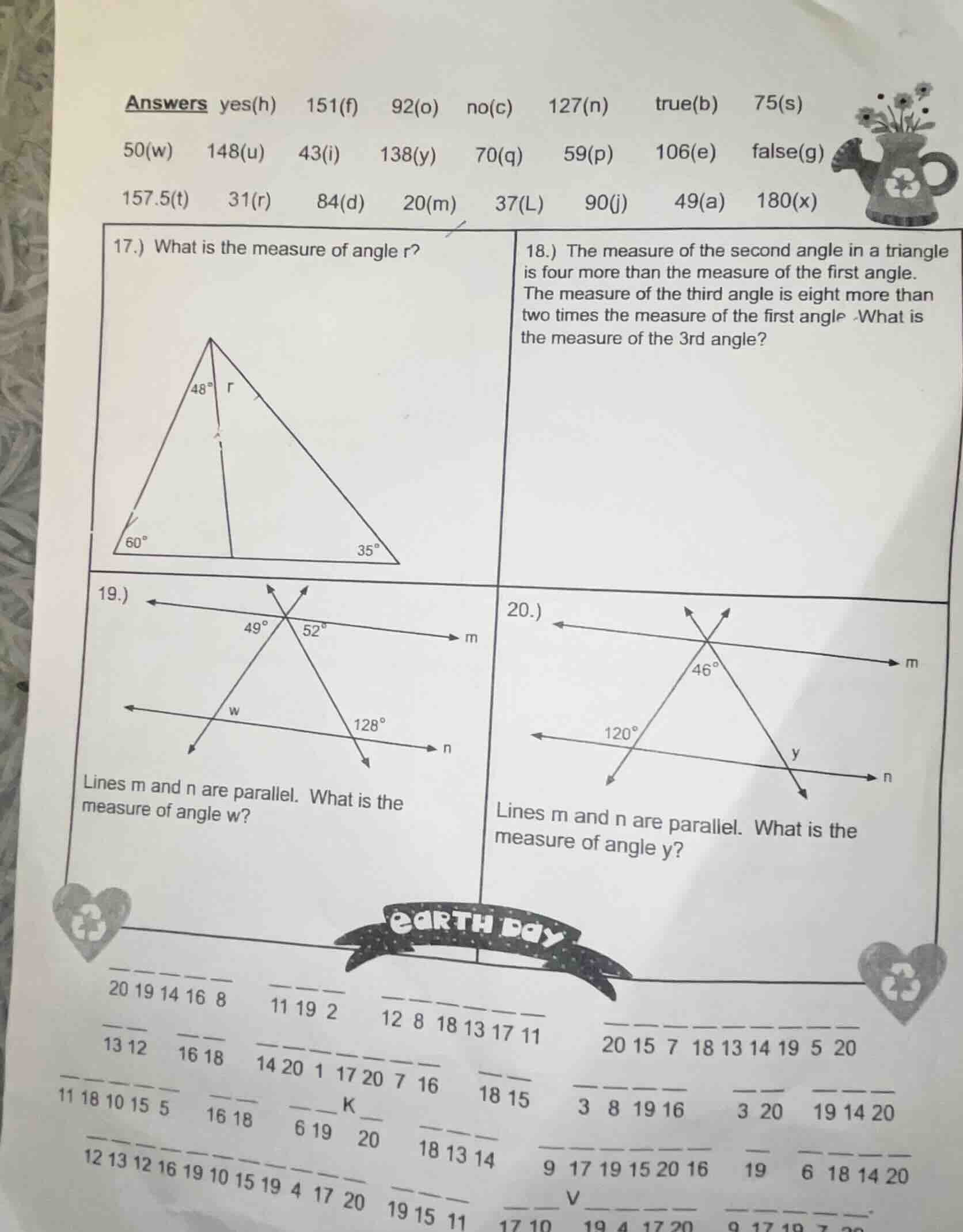answers yes(h) 151(f) 92(o) no(c) 127(n) true(b) 75(s) 50(w) 148(u) 43(…