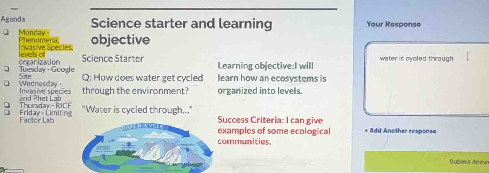 agenda ☑ monday - phenomena, invasive species, levels of organization ☑…