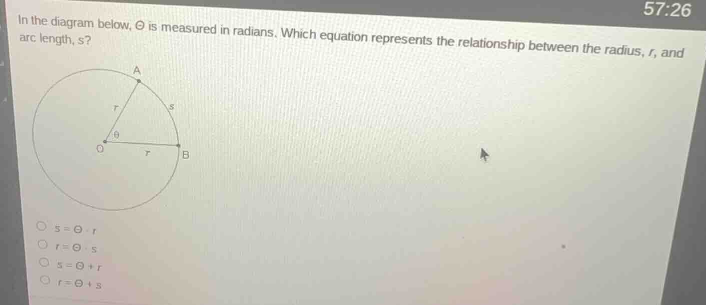 in the diagram below, \\( \\theta \\) is measured in radians. which equ…