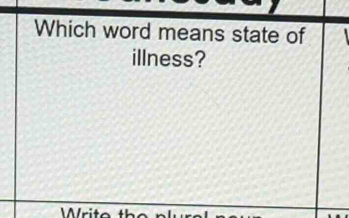 which word means state of illness?