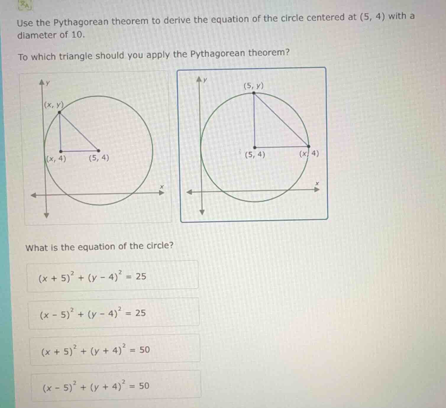 use the pythagorean theorem to derive the equation of the circle center…