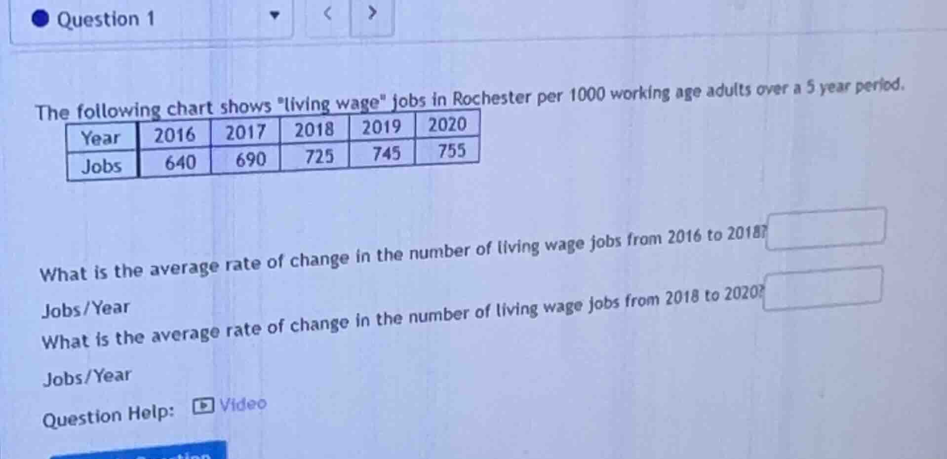 question 1 the following chart shows \living wage\ jobs in rochester pe…