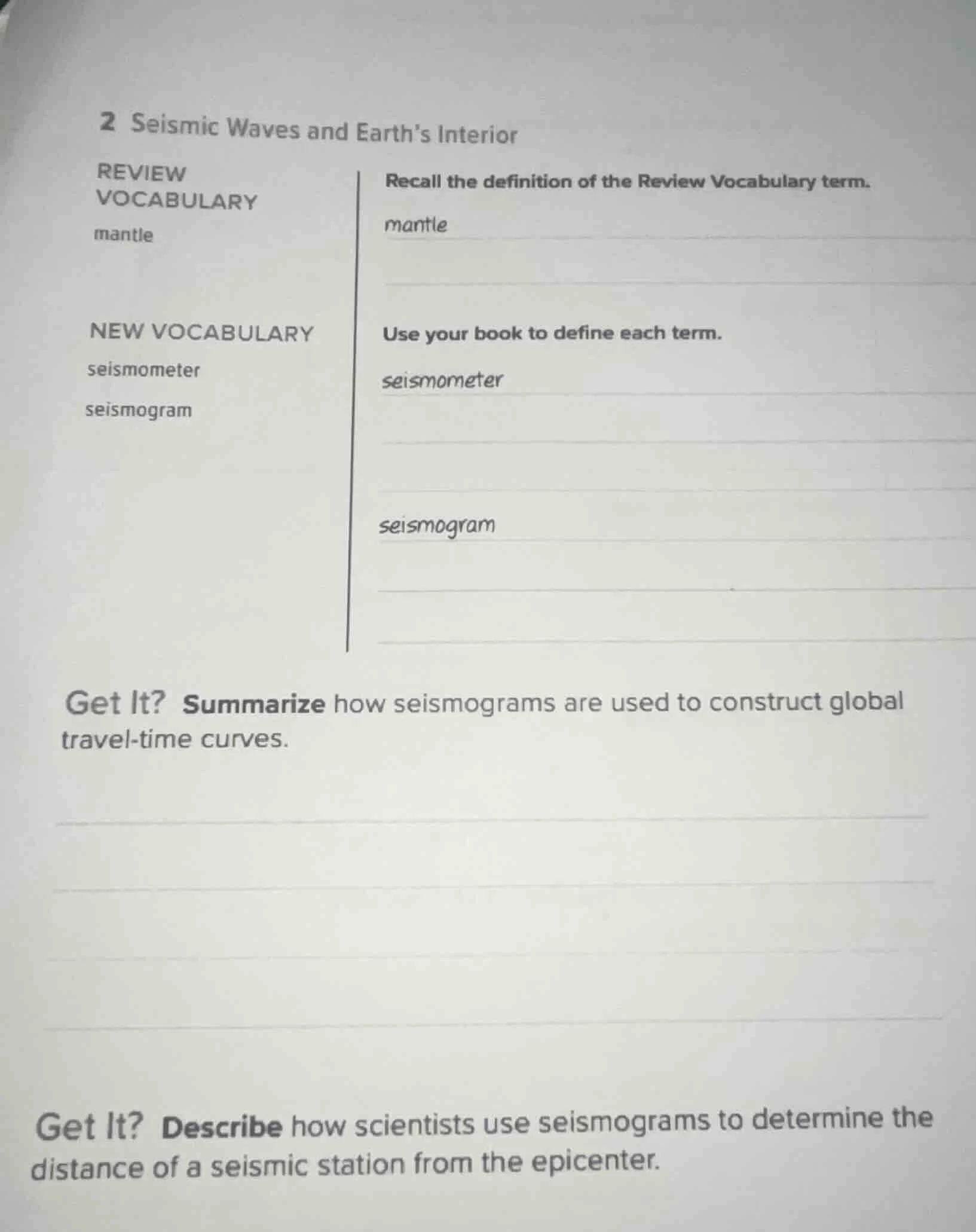 2 seismic waves and earth’s interior review vocabulary mantle recall th…