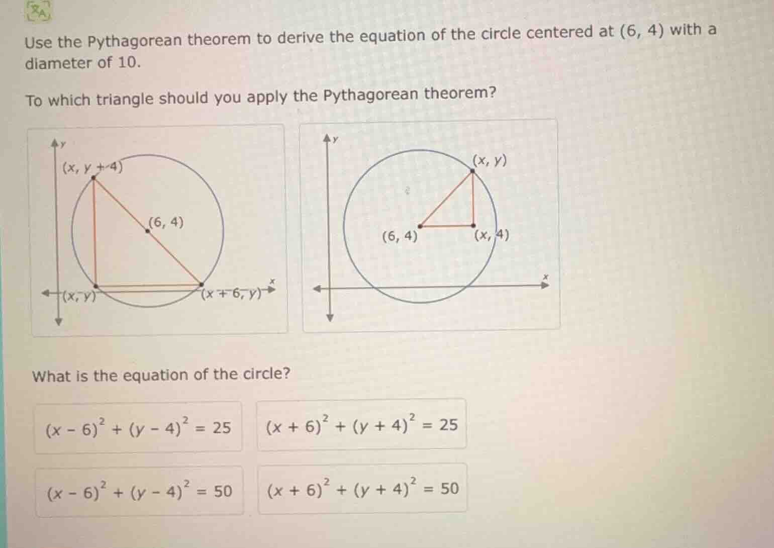 use the pythagorean theorem to derive the equation of the circle center…