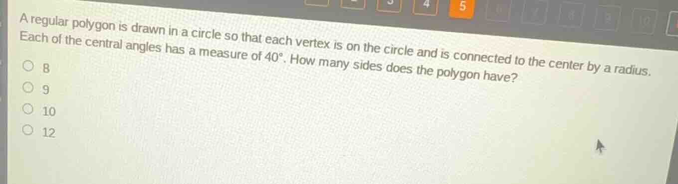 a regular polygon is drawn in a circle so that each vertex is on the ci…