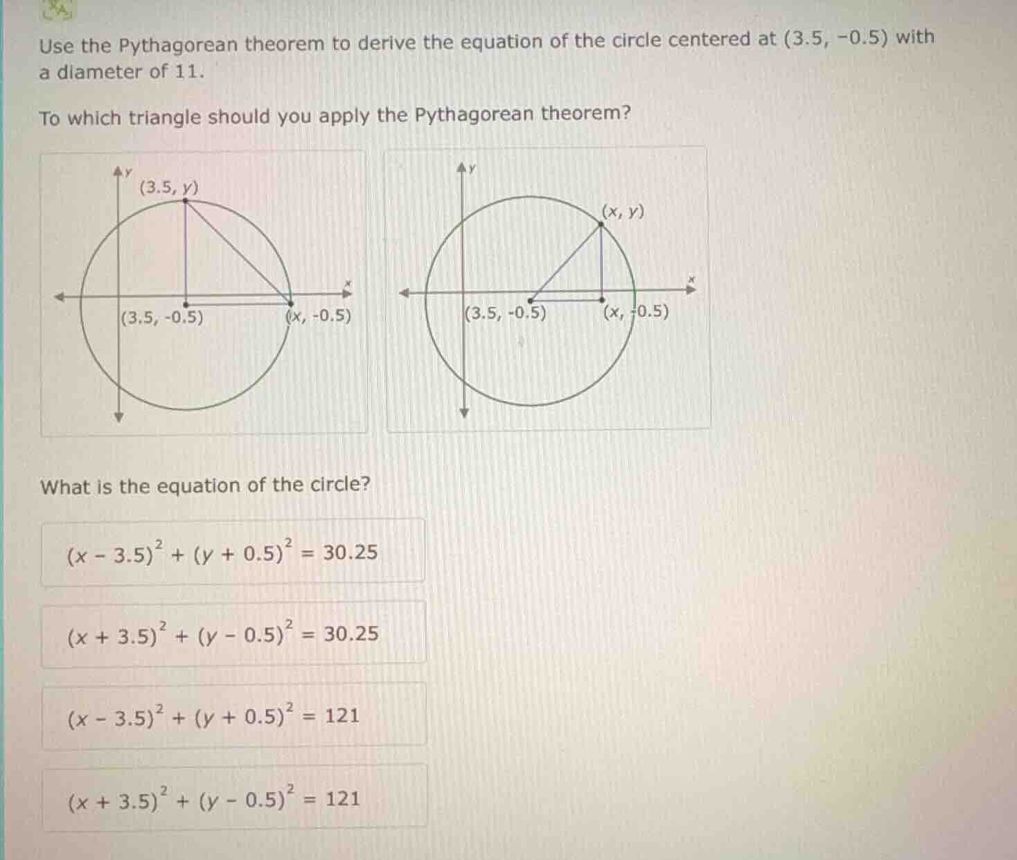 use the pythagorean theorem to derive the equation of the circle center…