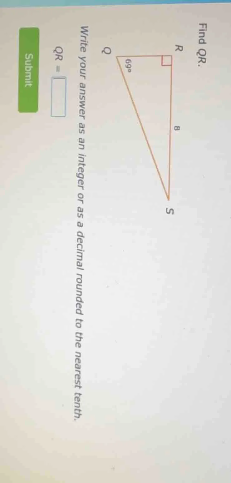 find qr. write your answer as an integer or as a decimal rounded to the…
