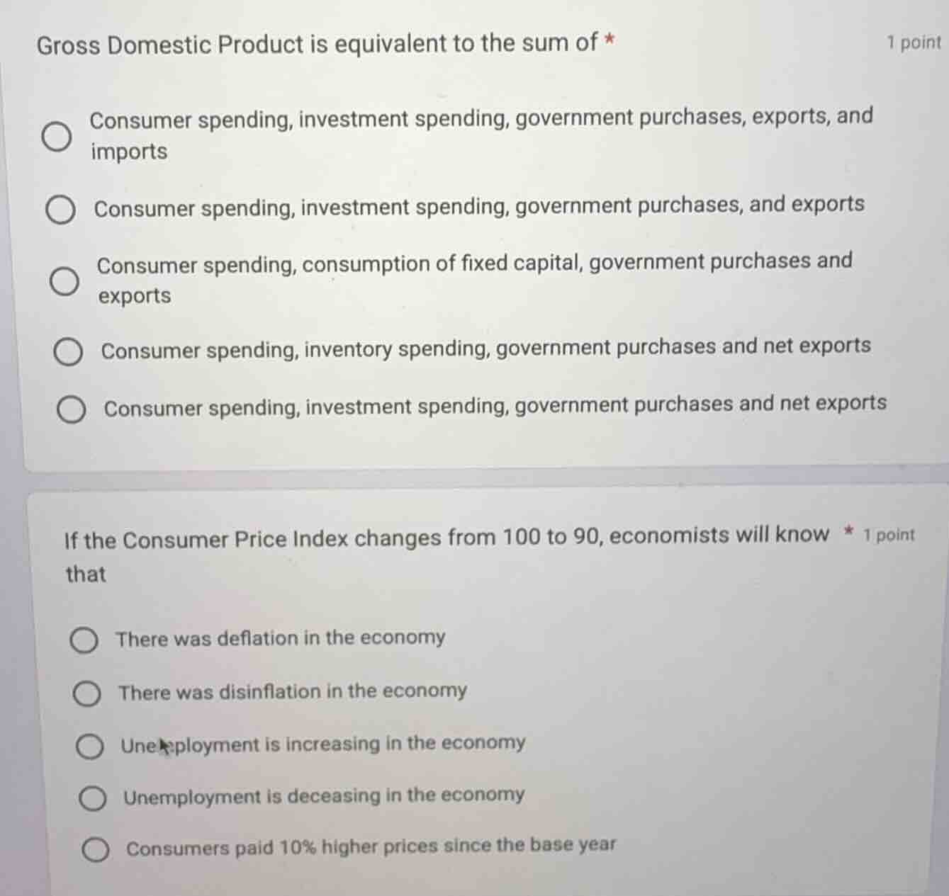 gross domestic product is equivalent to the sum of * consumer spending,…