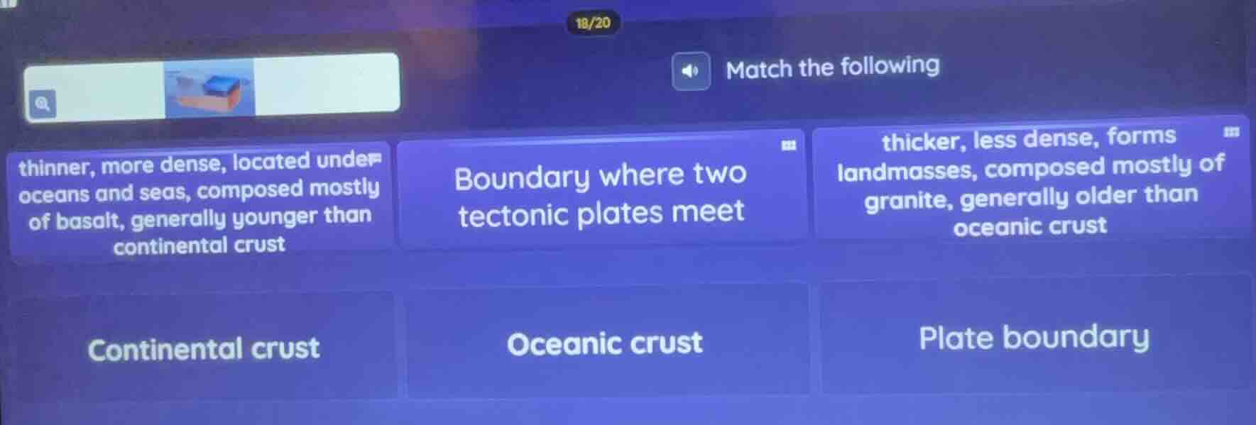 match the following thinner, more dense, located under oceans and seas,…