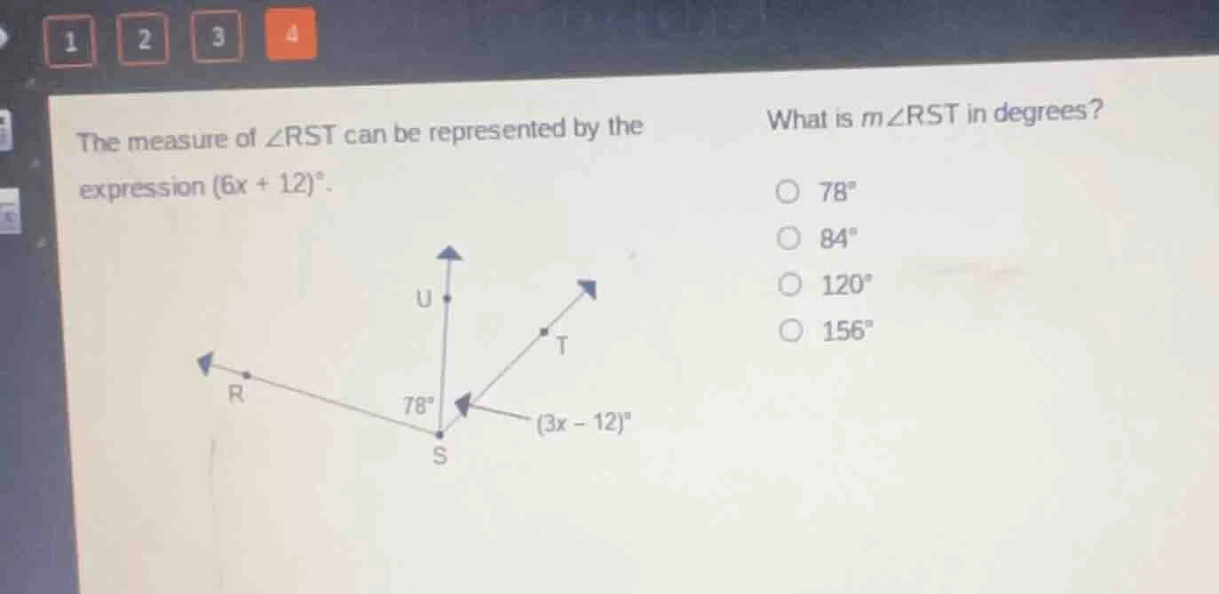 the measure of $\\angle rst$ can be represented by the expression $(6x …