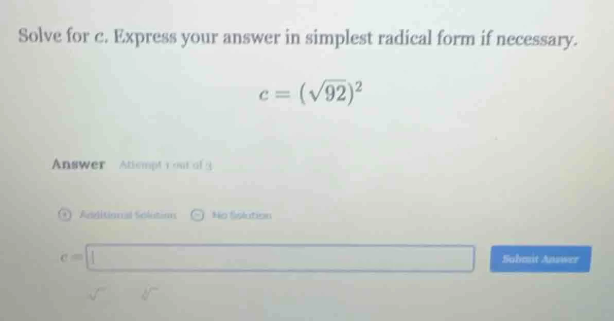 solve for c. express your answer in simplest radical form if necessary.…