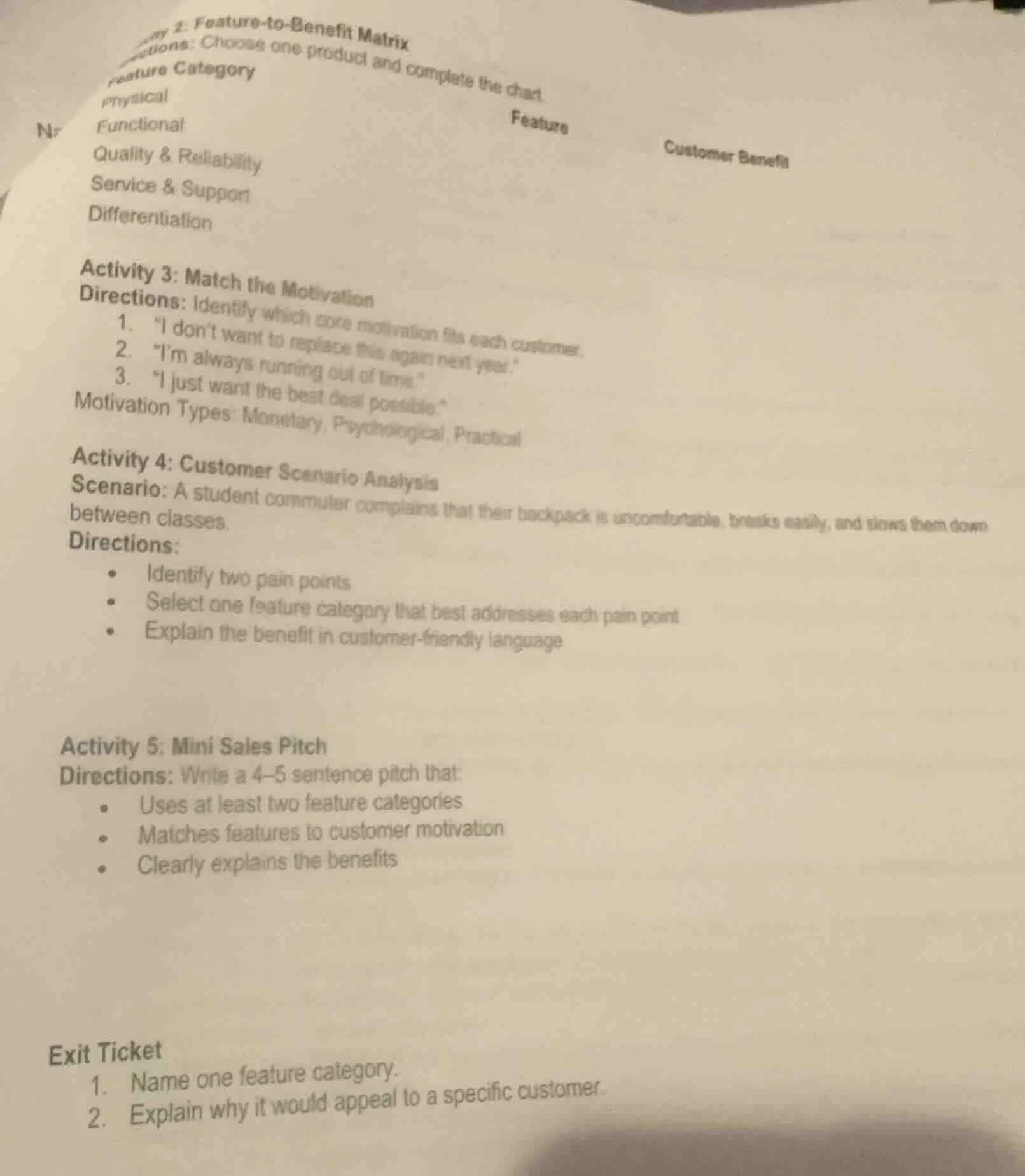 my 2: feature - to - benefit matrix ctions: choose one product and comp…