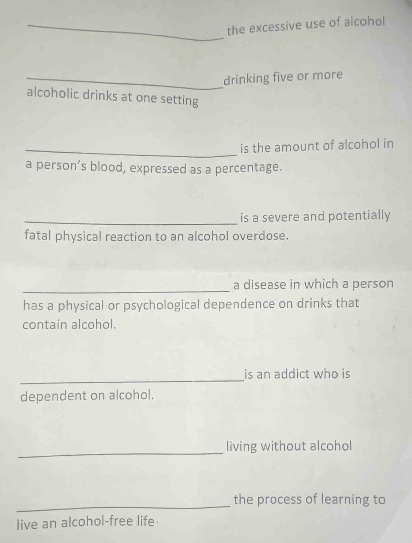 ______ the excessive use of alcohol ______ drinking five or more alcoho…