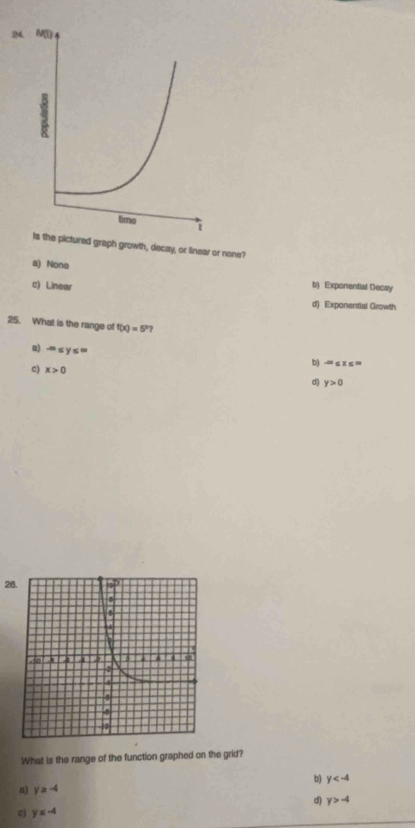 24. is the pictured graph growth, decay, or linear or none? a) none b) …