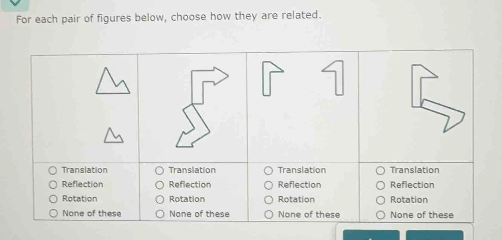for each pair of figures below, choose how they are related.translation…