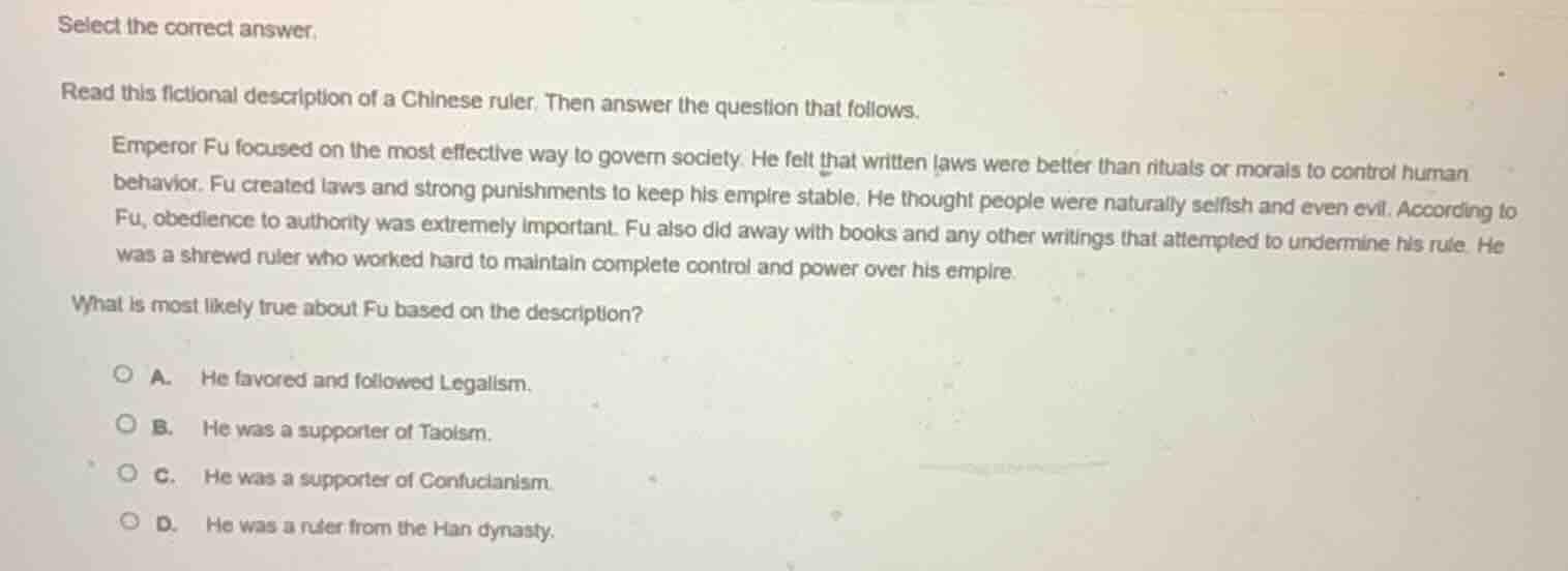 select the correct answer. read this fictional description of a chinese…