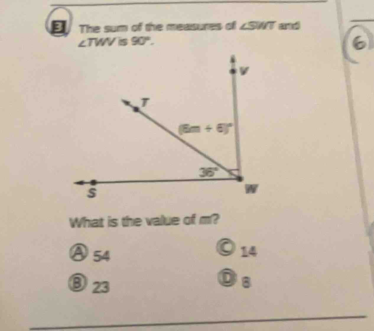 3 the sum of the measures of ∠swt and ∠twv is 90°. what is the value of…