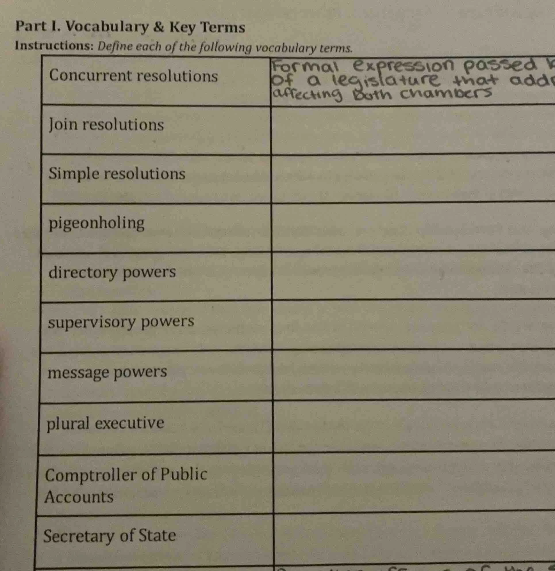 part i. vocabulary & key terms instructions: define each of the followi…