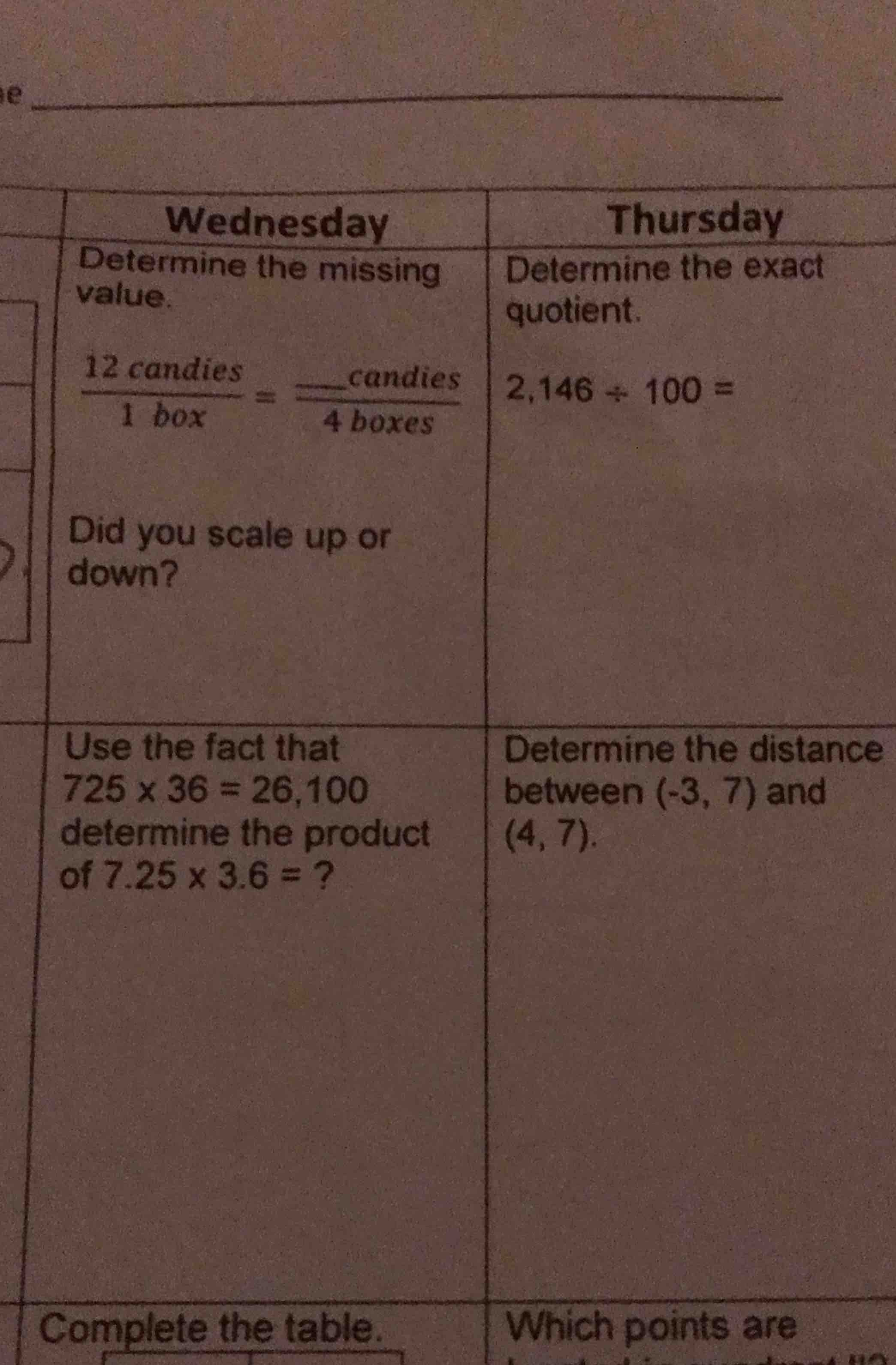 wednesday determine the missing value. \\(\\frac{12\\text{ candies}}{1\…