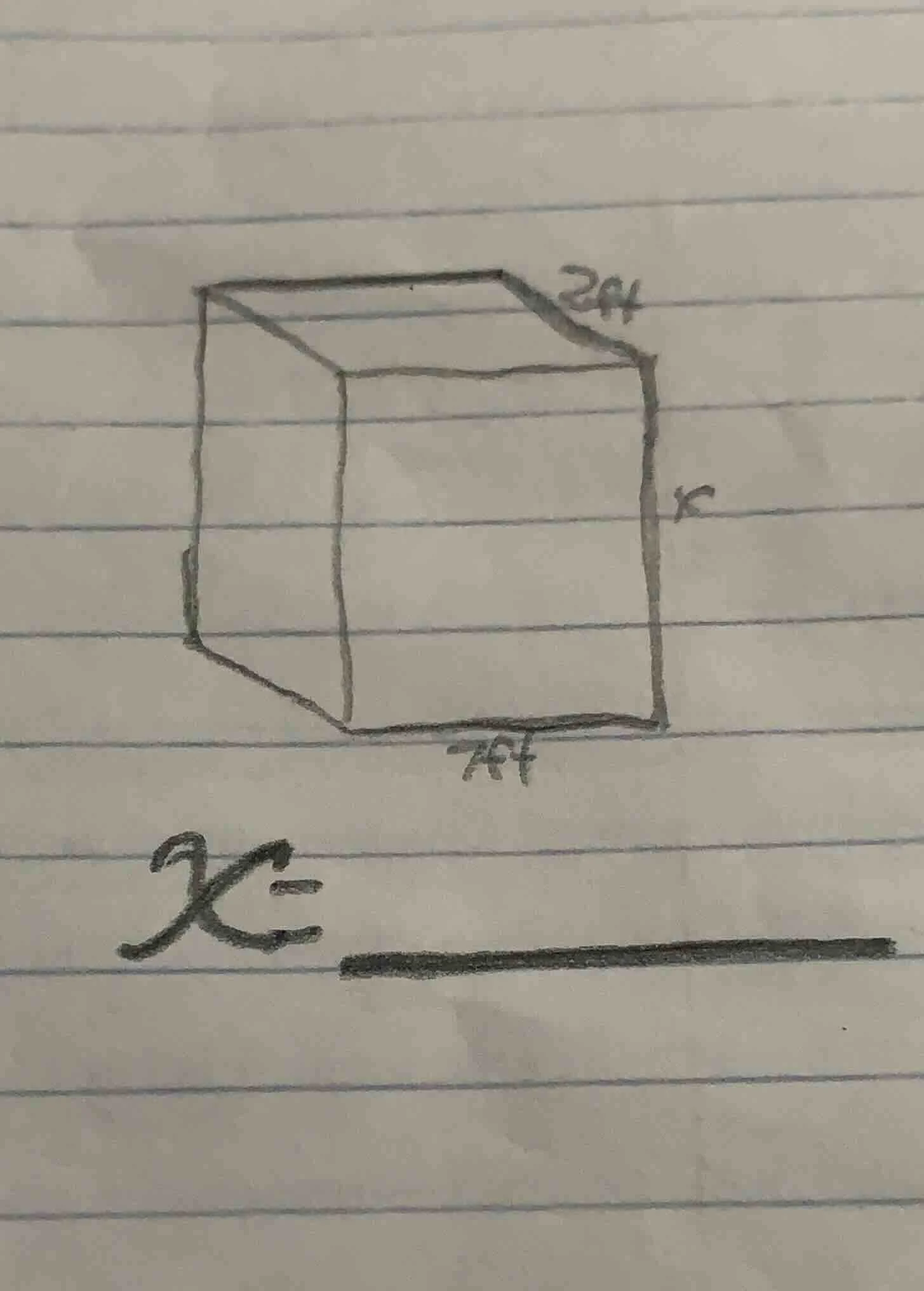 x= (the image shows a three - dimensional figure, with some side length…