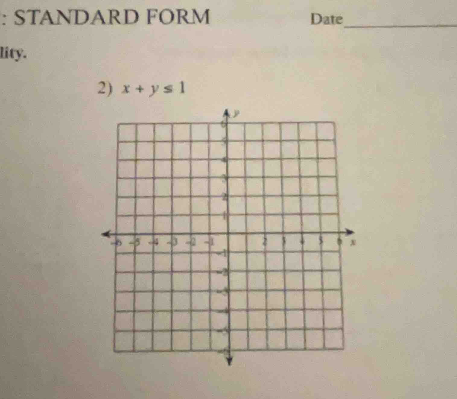 : standard form date lity. 2) ( x + y leq 1 )