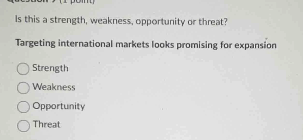 is this a strength, weakness, opportunity or threat? targeting internat…