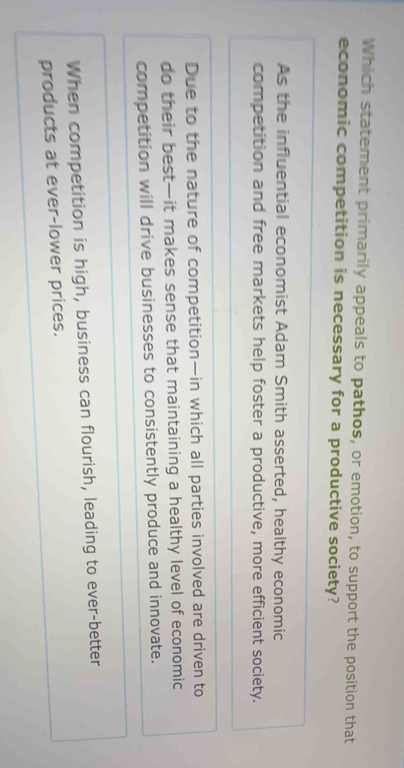 which statement primarily appeals to pathos, or emotion, to support the…