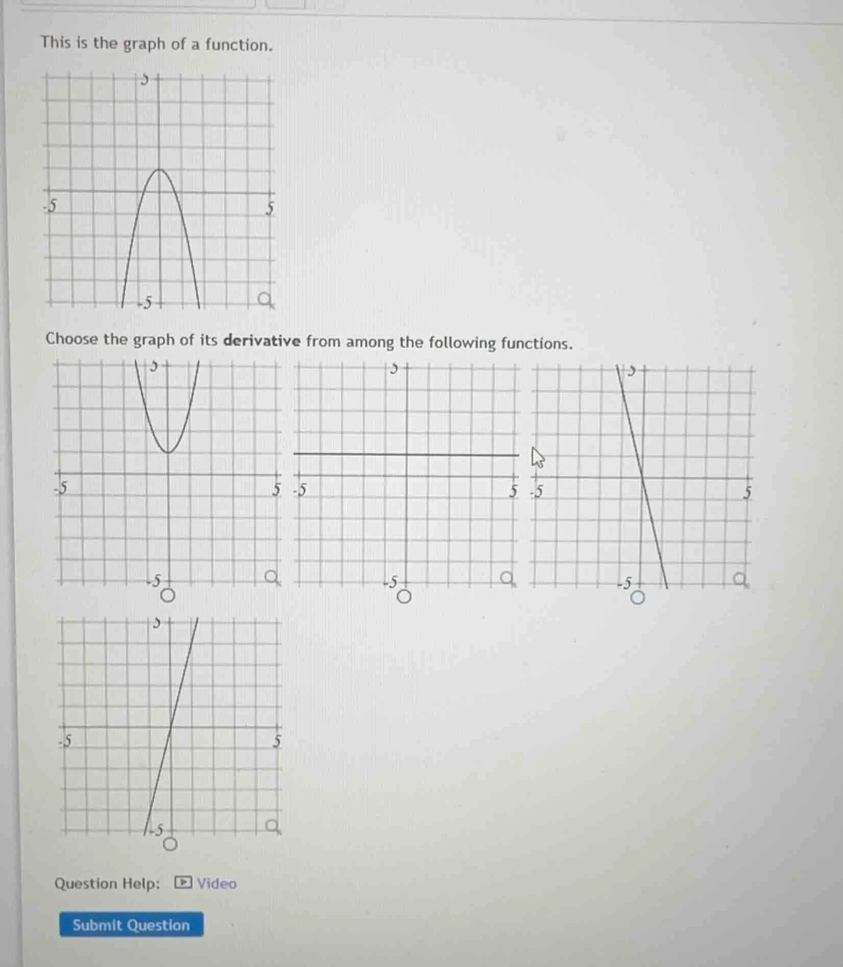 this is the graph of a function. choose the graph of its derivative fro…