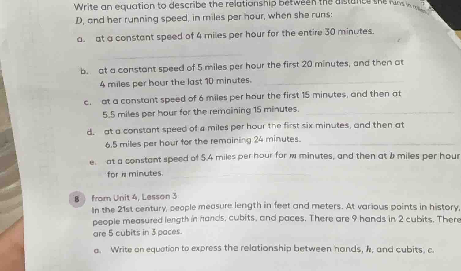 write an equation to describe the relationship between the distance she…