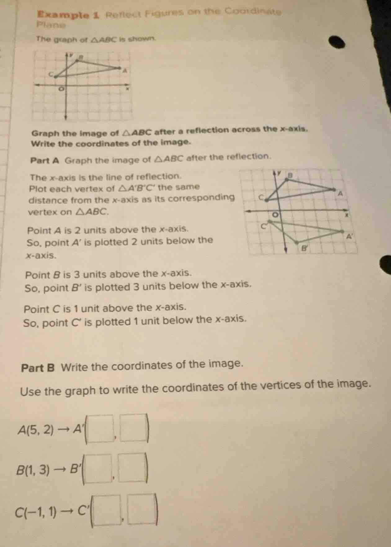 example 1 reflect figures on the coordinate plane the graph of △abc is …