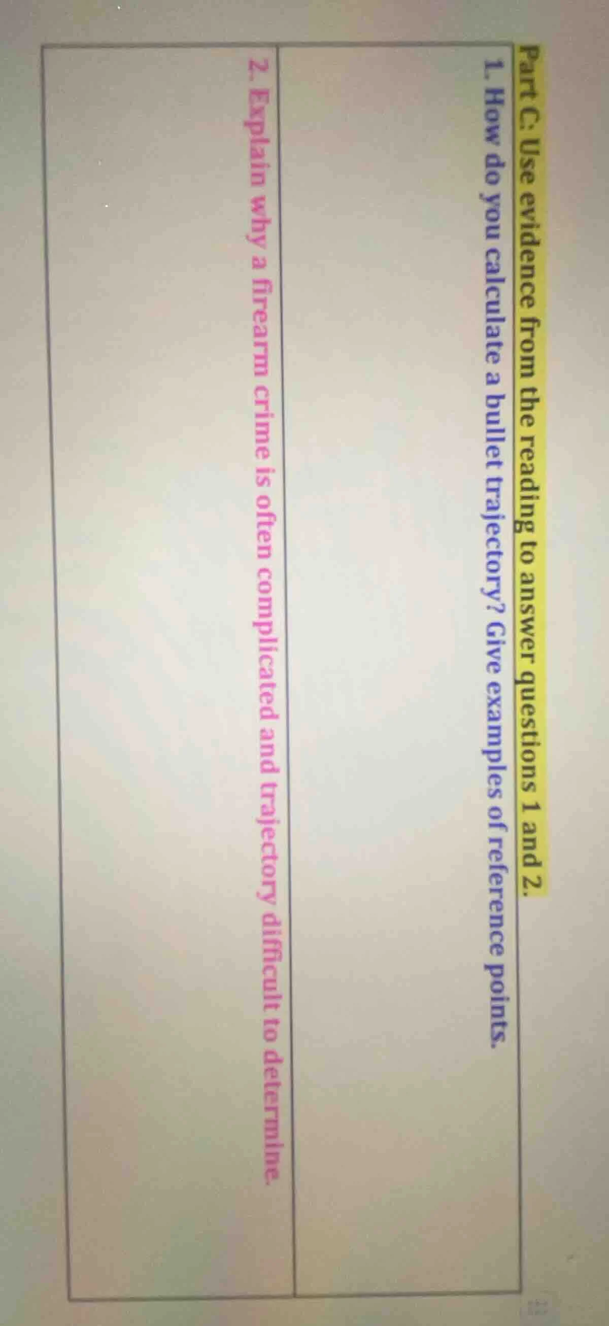 part c: use evidence from the reading to answer questions 1 and 2. 1. h…