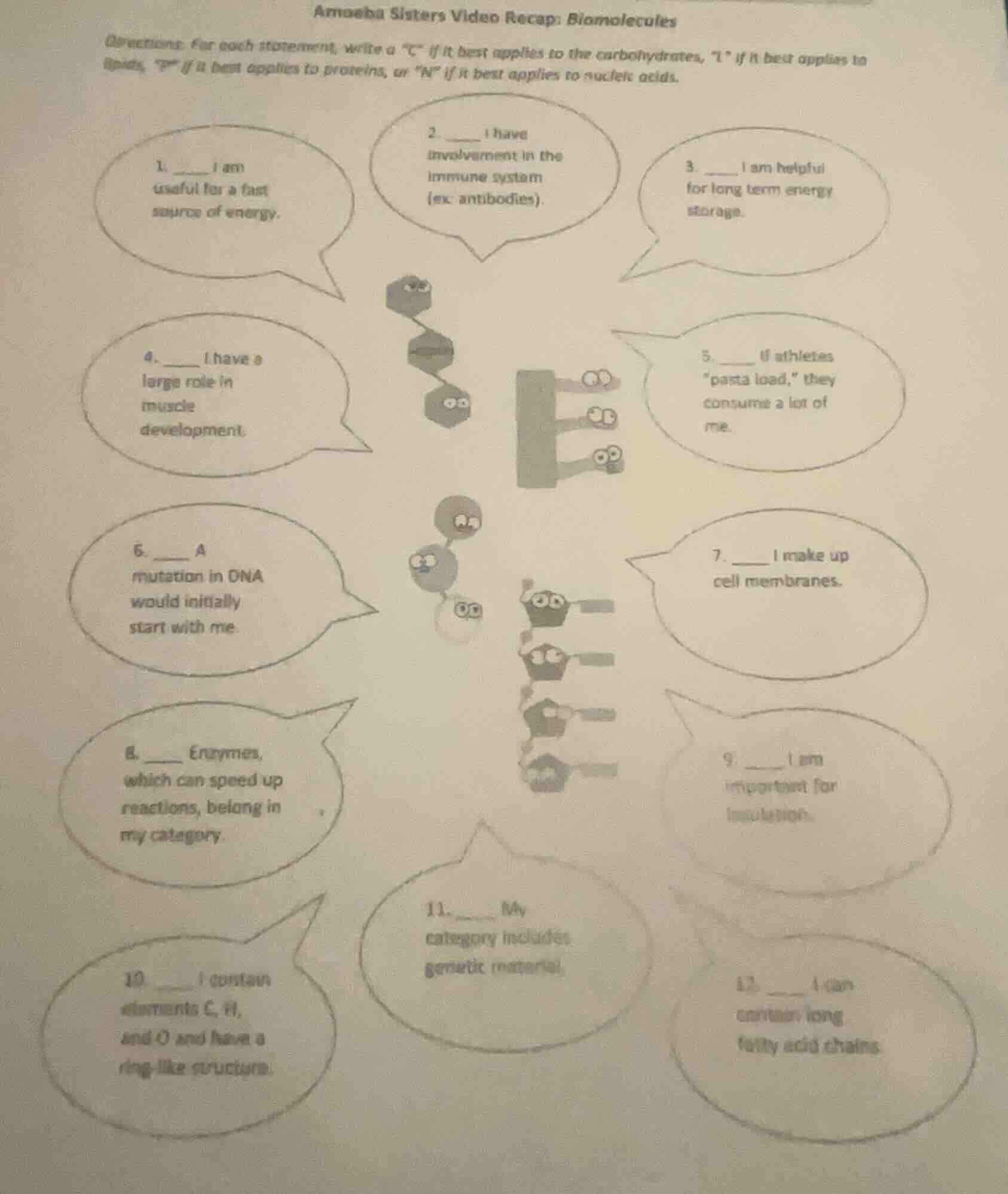 amoeba sisters video recap: biomolecules directions: for each statement…