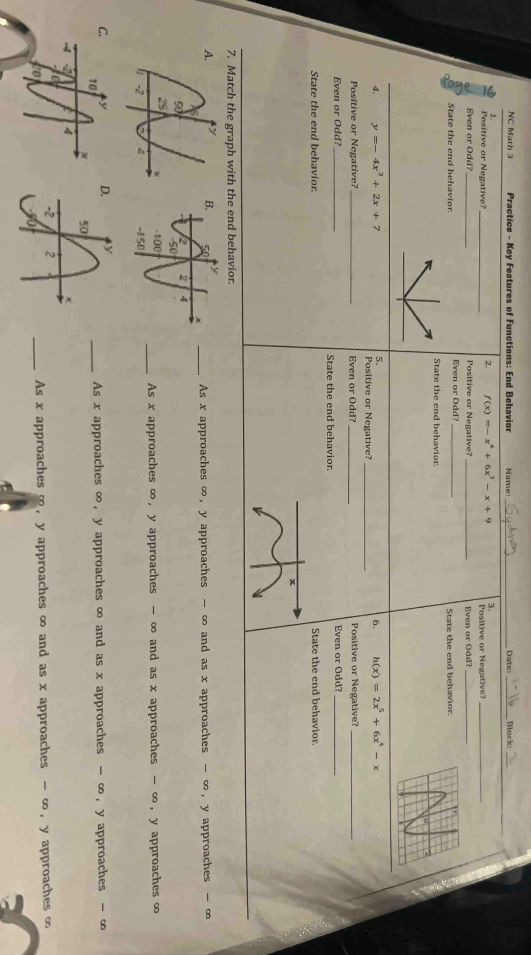 nc math 3 practice - key features of functions: end behavior name: sydn…