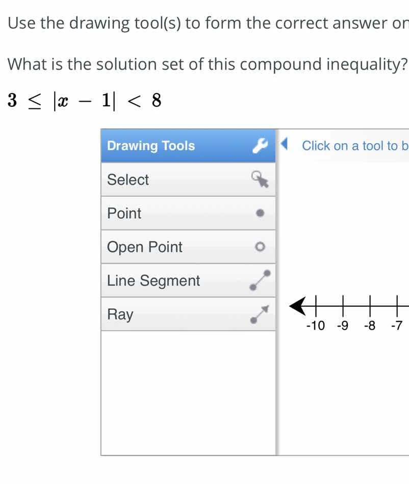 use the drawing tool(s) to form the correct answer on what is the solut…