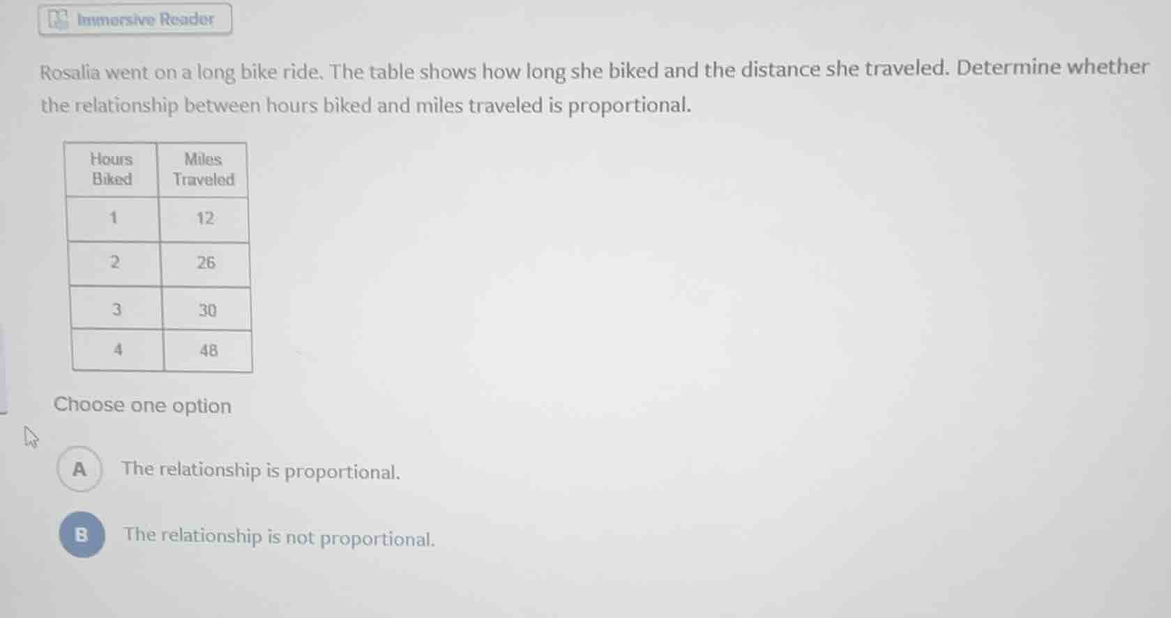 rosalia went on a long bike ride. the table shows how long she biked an…