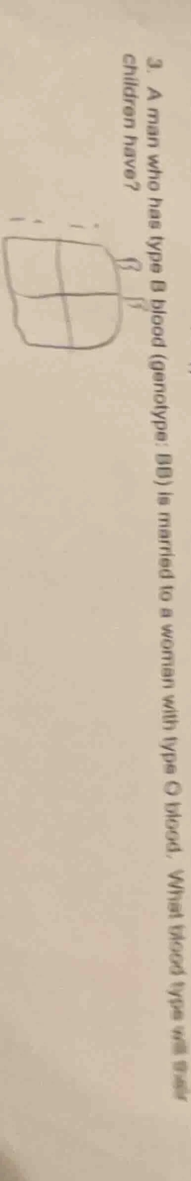 3. a man who has type b blood (genotype: bb) is married to a woman with…