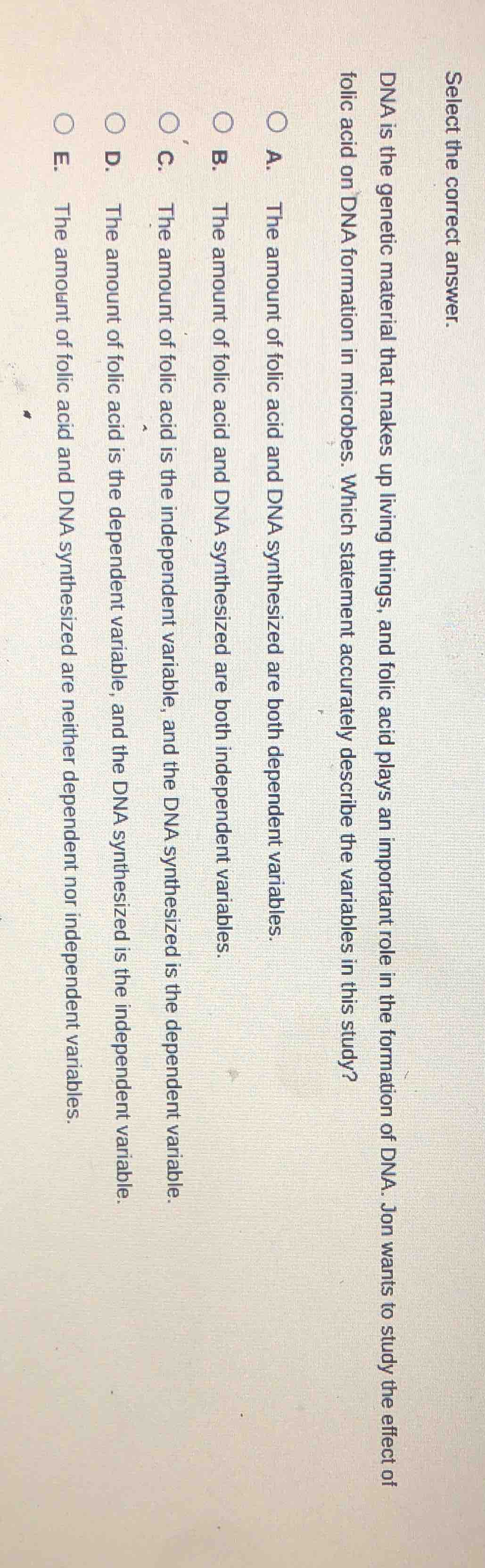 select the correct answer. dna is the genetic material that makes up li…