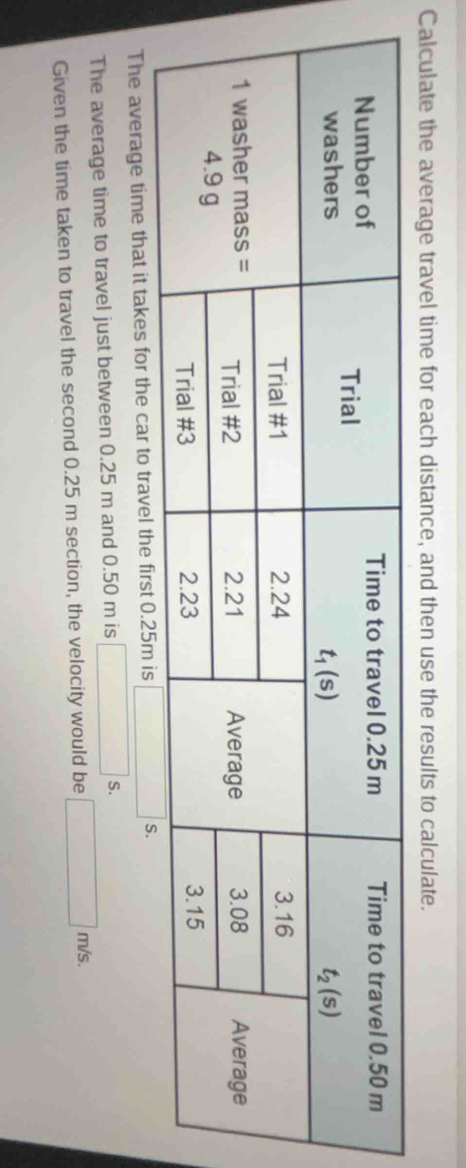 calculate the average travel time for each distance, and then use the r…