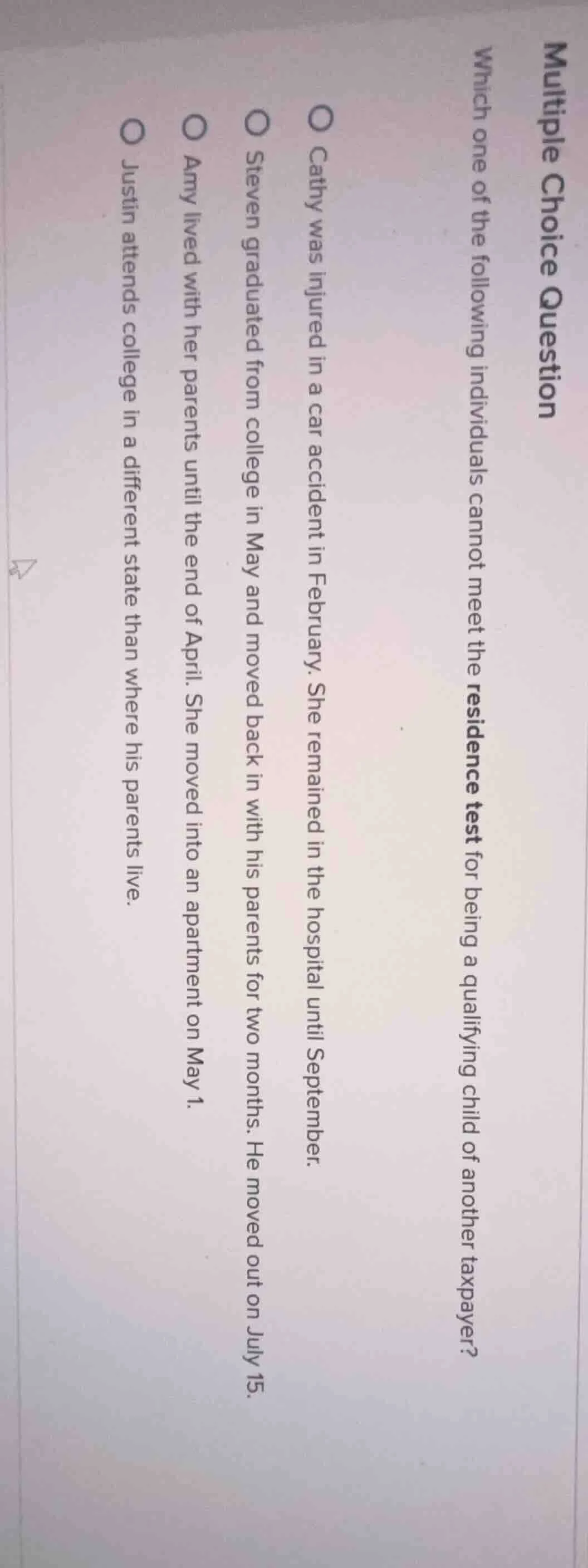 multiple choice question which one of the following individuals cannot …