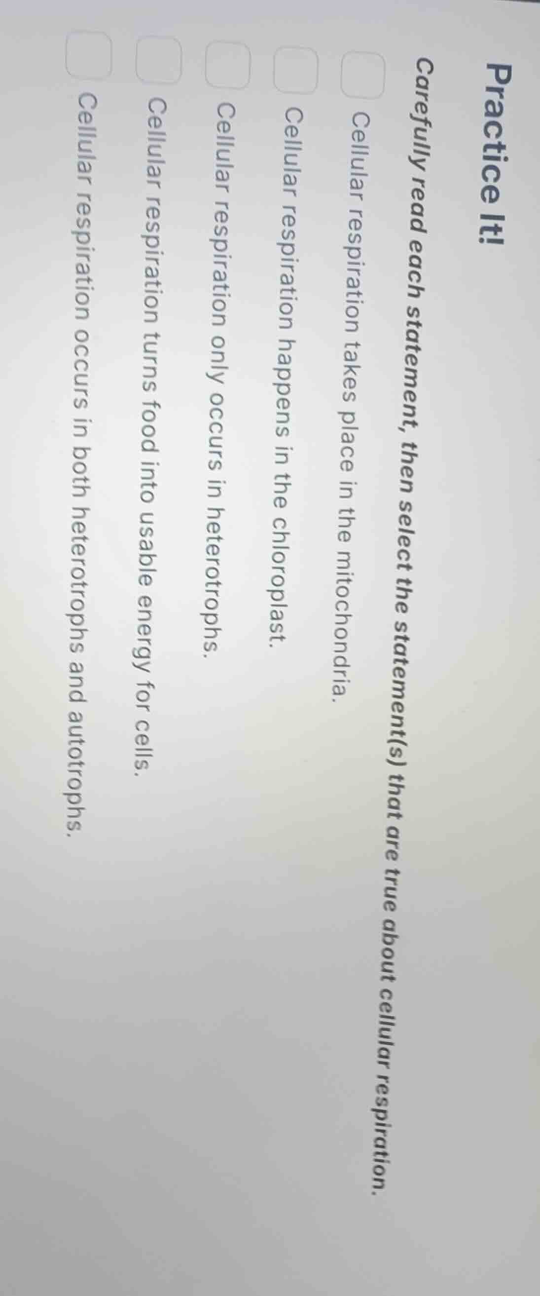 practice it! carefully read each statement, then select the statement(s…