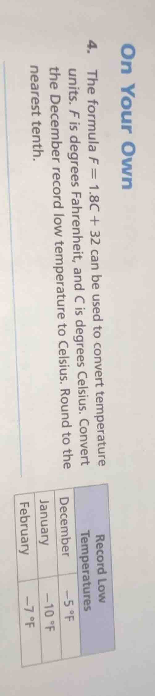 on your own 4. the formula $f = 1.8c + 32$ can be used to convert tempe…